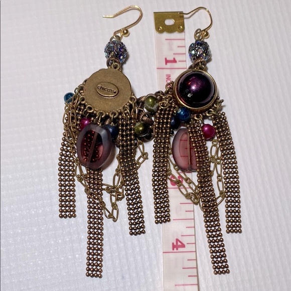 Chico's Purple and Blue Dangle Earrings with Fringe - Picture 4 of 4